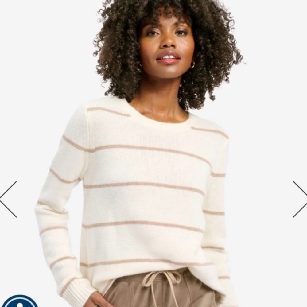 Splendid 100% Cashmere Striped Sweater | Cream & Taupe
